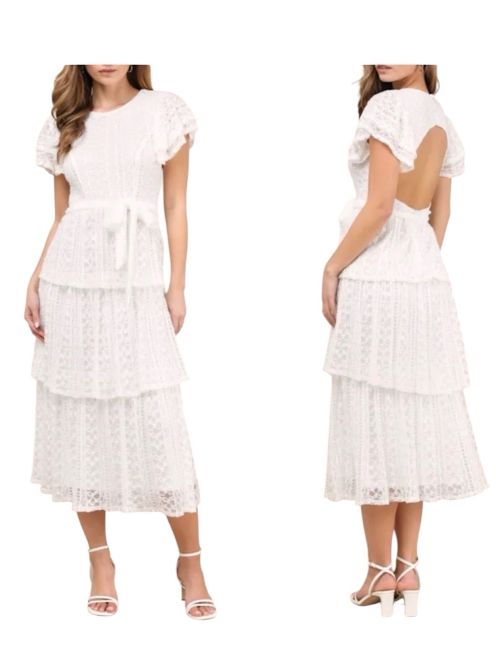 Lulus Whimsical Spirit Ivory Lace Tiered Ruffle Backless Midi Dress XL New